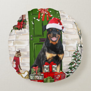 Coussins Ronds Rotweiler Chien Noël
