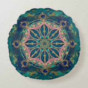 Coussins Ronds Roue de Dharma - pierre gemme et or de