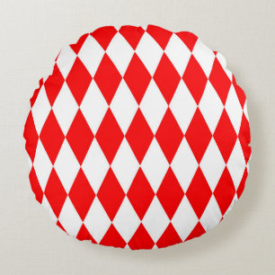 Coussins Ronds Rouge blanc Arlequin Diamants Checkers Design