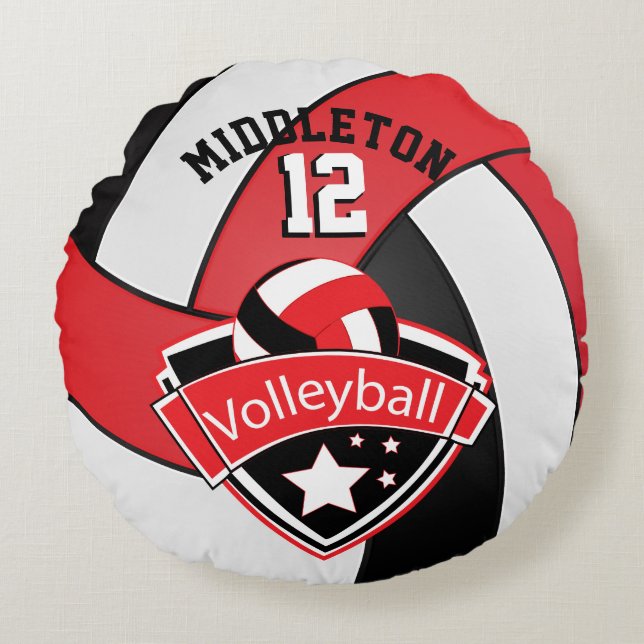 Coussins Ronds Rouge, blanc et noir Personnalisez le volleyball (Devant)
