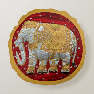 Coussins Ronds Rouge embelli et or d'éléphant d'Asie