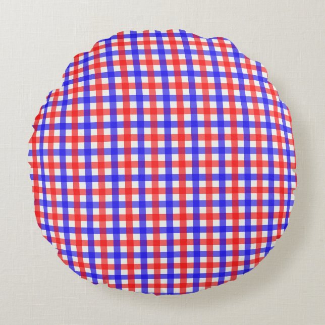 Coussins Ronds Rouge Et Bleu En vichy Plaid (Devant)