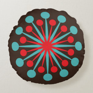 Coussins Ronds Rouge et turquoise de Starburst de la moitié du