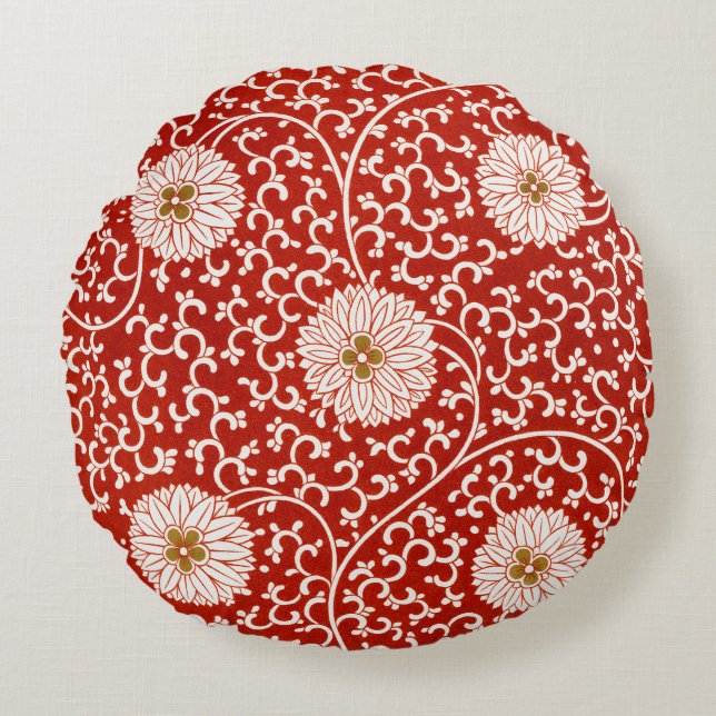 Coussins Ronds Rouge Floral Vibrant Ornate Classé Motif (Devant)