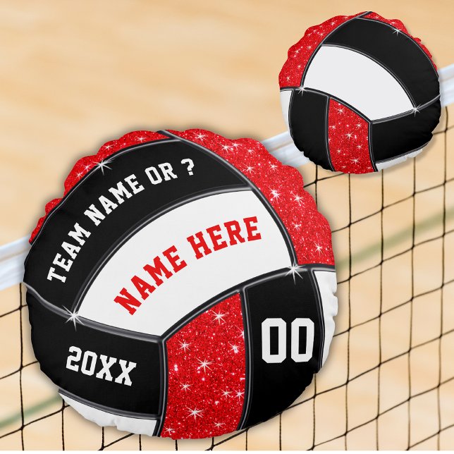Coussins Ronds Rouge, noir et blanc, Cadeaux pour les joueurs de  (Red, White and Black, Personalized, Volleyball Pillow. Great, Senior Night Gifts for Volleyball. )