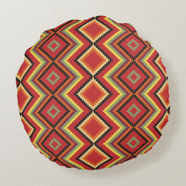 Coussins Ronds Rouge Noir Jaune Amérindien Motif de couverture (Dos)