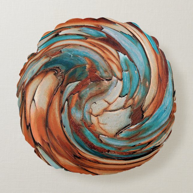 Coussins Ronds Rouille N Bleu Abstrait Art rond Jeu Oreiller (Devant)