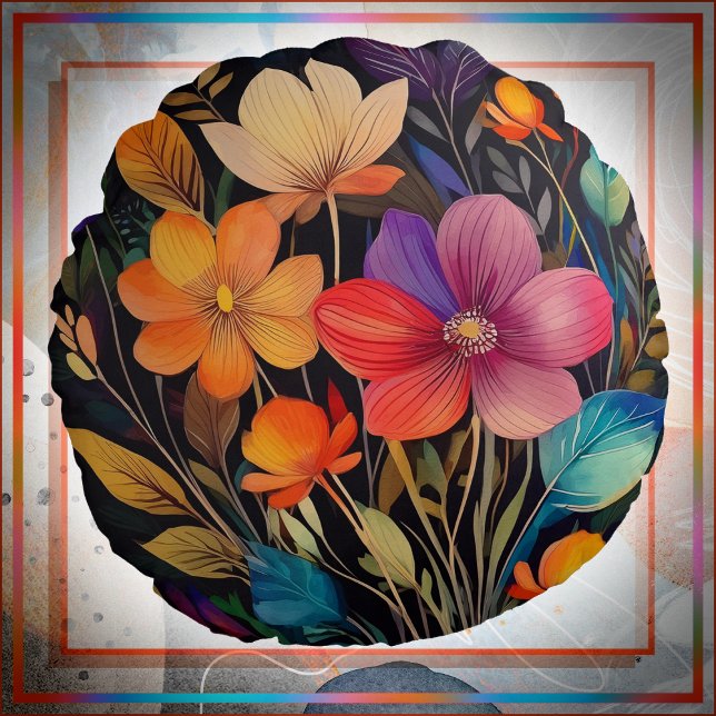 Coussins Ronds Round ACCENT PILLOW - Beautiful & Colorful Flowers (Créateur téléchargé)