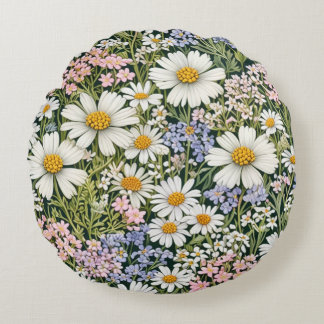 Coussins Ronds Round Pillow With Wild Flowers Design