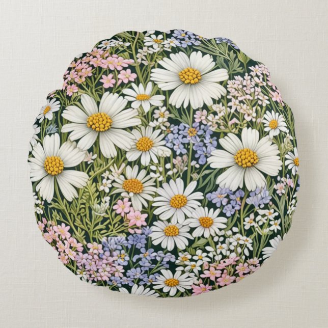 Coussins Ronds Round Pillow With Wild Flowers Design (Devant)