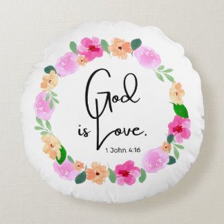 Coussins Ronds Round Throw Pillow God is Love Bible Verse