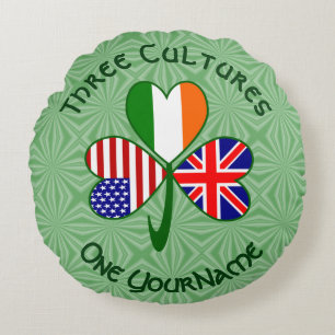 Coussins Ronds Royaume-Uni Irlande USA drapeaux Shamrock personna