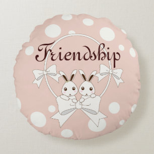 Coussins Ronds Ruban blanc blanc cassé rose pastel et lapin jumea