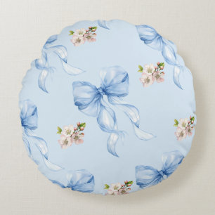 Coussins Ronds Ruban bleu et fleur de cerisier