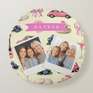 Coussins Ronds Ruban de cocktail rose coquette personnalisé adora