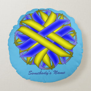 Coussins Ronds Ruban de fleurs jaune bleu par Kenneth Yoncich