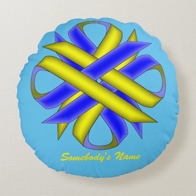 Coussins Ronds Ruban de trèfle jaune bleu par Kenneth Yoncich (Devant)