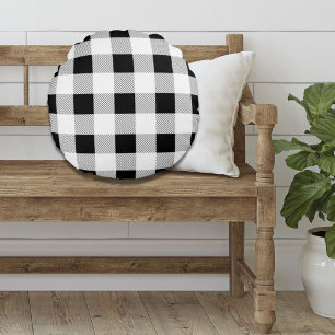 Coussins Ronds ruc farmhouse chic black and white plaid