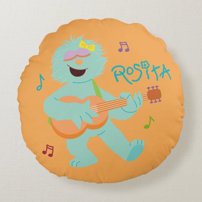 Coussins Ronds Rue Sésame | Rosita Jouer de la guitare (Devant)