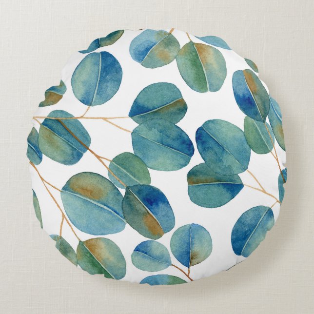 Coussins Ronds Russe Aquarelle Eucalyptus Feuilles   (Devant)