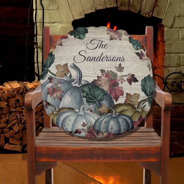 Coussins Ronds Rustique Dusty Citrouille automne laisse bois rond (Créateur téléchargé)