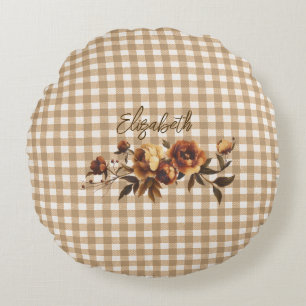 Coussins Ronds Rustique En vichy Automne Floral Personnalisé