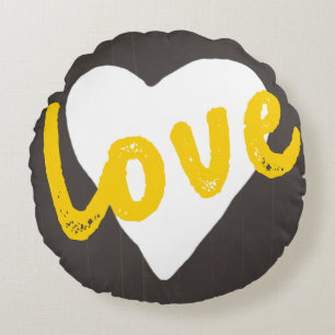 Coussins Ronds Rustique Jaune Blanc Grey Coeur d'amour
