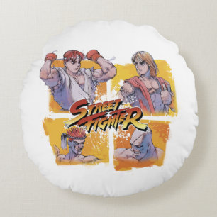Coussins Ronds Ryu contre Ken et Adon contre Sagat 2