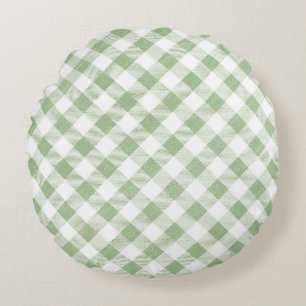 Coussins Ronds Sage naturel rustique En vichy Plaid