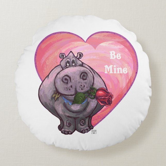 Coussins Ronds Saint-Valentin Hippopotame (Devant)