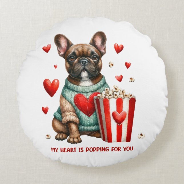 Coussins Ronds Saint Valentines Bulldog français (Devant)