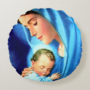 Coussins Ronds Sainte Vierge Marie avec Bébé Jésus