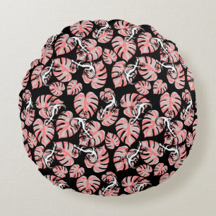 Coussins Ronds Salamander Et Feuilles Rose Répétant Motif