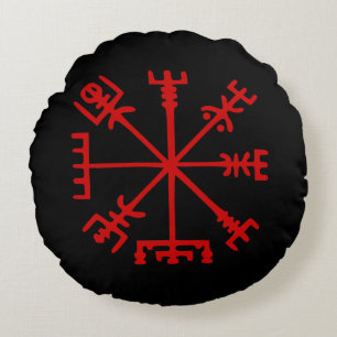 Coussins Ronds Sang Rouge Vegvísir (Viking Compass)
