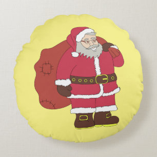 Coussins Ronds Santa Claus en rouge avec sac cadeau et lunettes