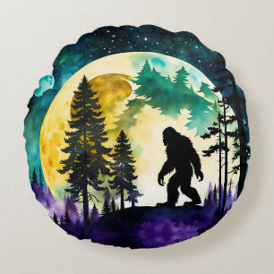 Coussins Ronds Sasquatch Pleine lune sur la montagne