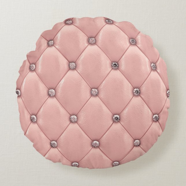 Coussins Ronds Satin Rose Bleu Élégant Chic Metallic (Devant)