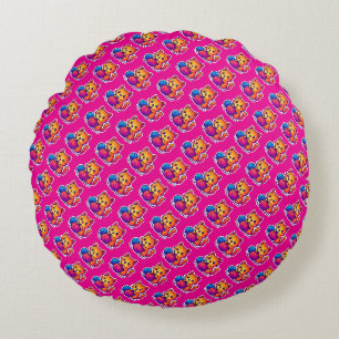Coussins Ronds Scène Whimsical de Tricot de chats Kawaii avec sur