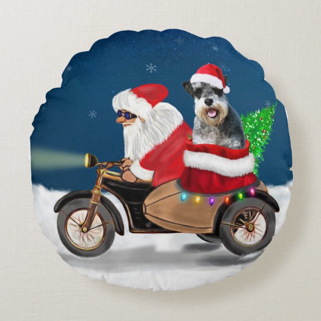 Coussins Ronds Schnauzer Chien Noël Père Noël (Devant)