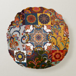 Coussins Ronds Seamless colorful patchwork tile with Islam, Arabi