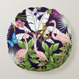 Coussins Ronds Seamless pattern, background with flamingo and tro