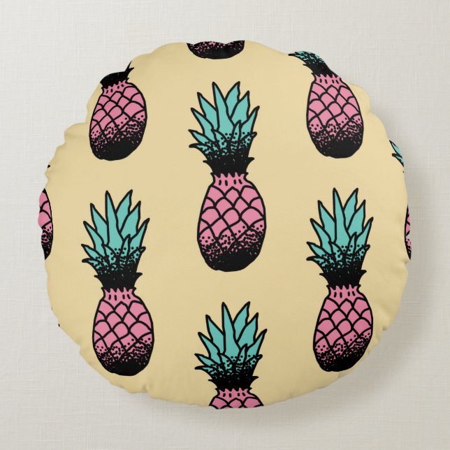 Coussins Ronds Seamless pattern of cute hand drawn pineapple (Devant)