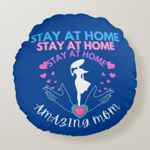 Coussins Ronds Séjour À La Maison Maman Mère Femme Bleu Moderne C
