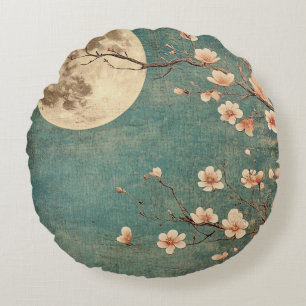 Coussins Ronds Sérénité de la fleur de cerisier sur la Lune