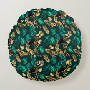 Coussins Ronds Série Teal et Or Design Léopard 7