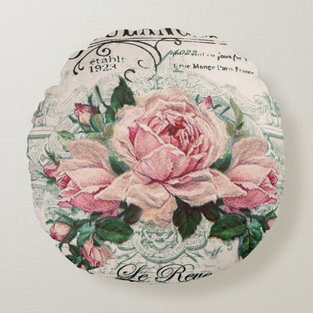Coussins Ronds shabby chic, decoupage, victorian, french chic, pa (Devant)