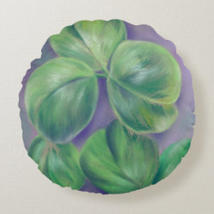 Coussins Ronds Shamrocks de Clover vert sur Purple Pastel Art
