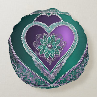 Coussins Ronds Shiny Minty Heart Art AI
