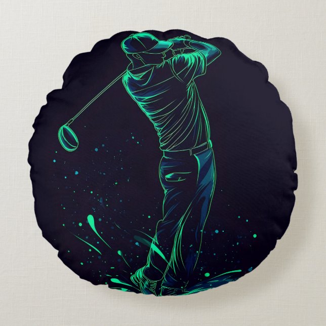 Coussins Ronds Silhouette verte minimaliste Golfer (Devant)
