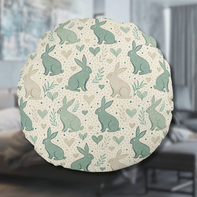 Coussins Ronds Silhouettes de lapin simples et vintage sur fond d (Créateur téléchargé)